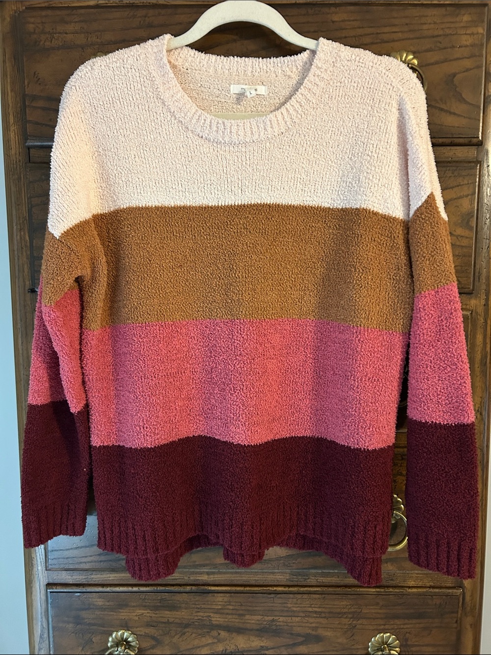 Maurices Striped Colorblock Sweater in Cream, Tan, Pink & Burgundy, Size L
